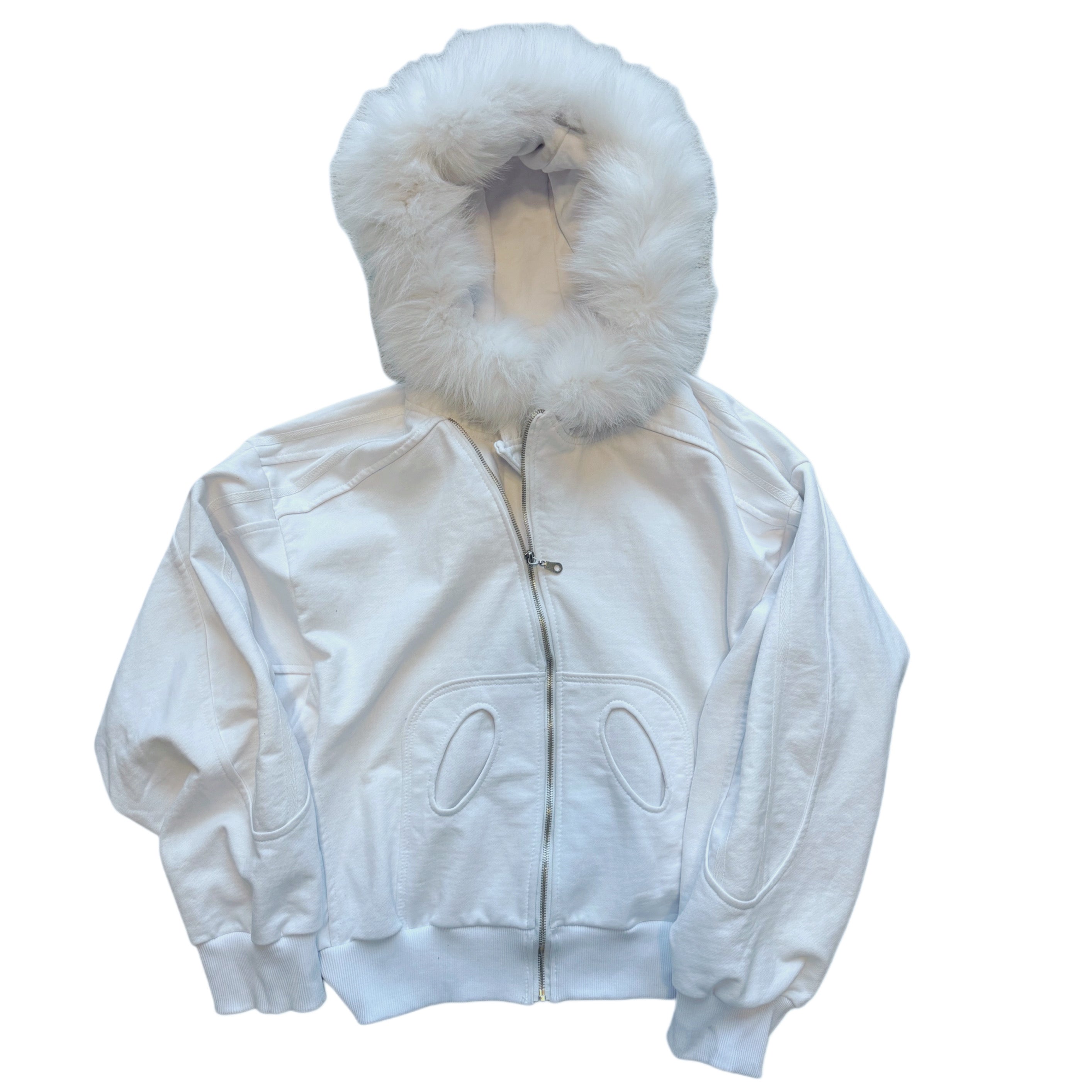 FUR ZIP HOODIE WHITE