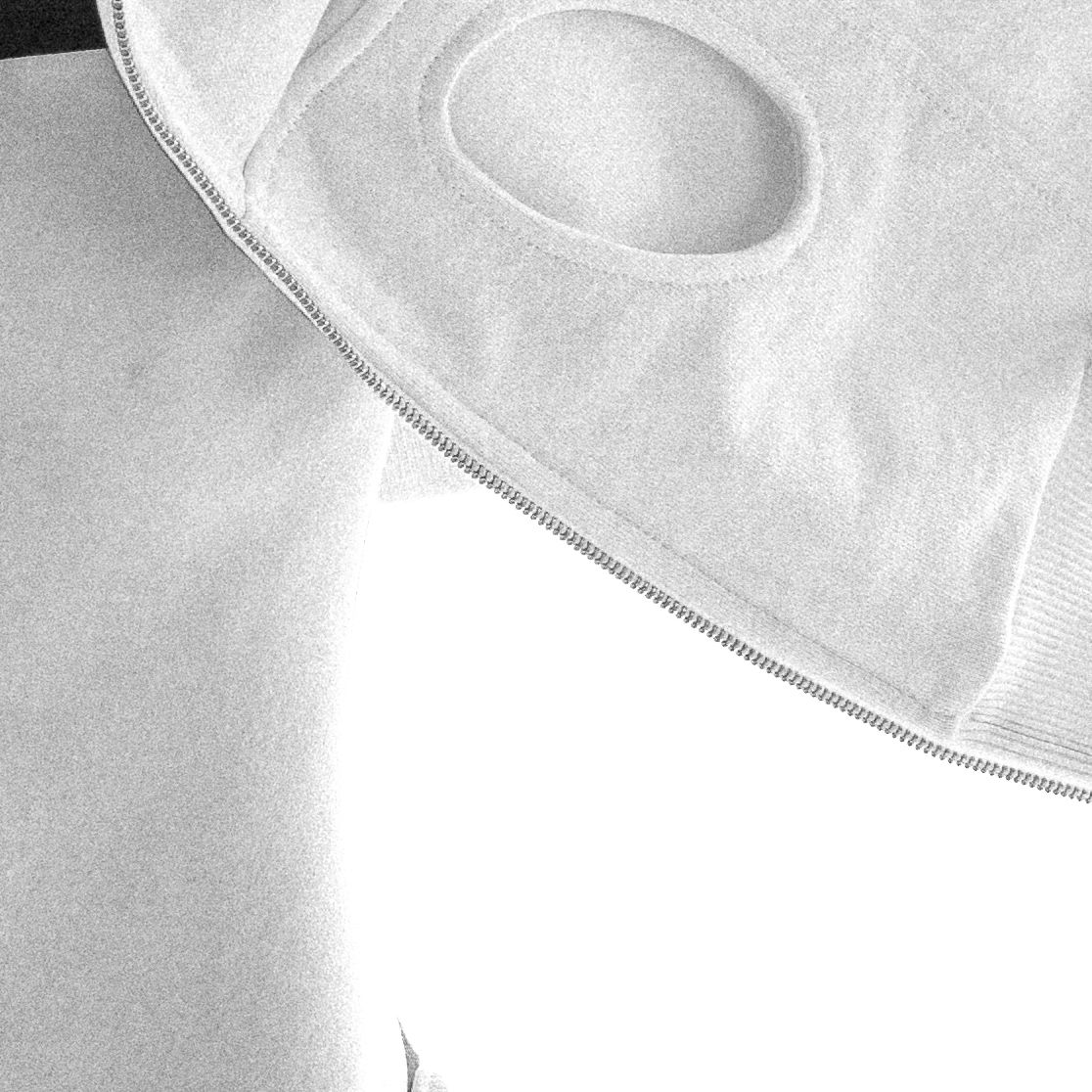 Oval cut-out, white hoodie