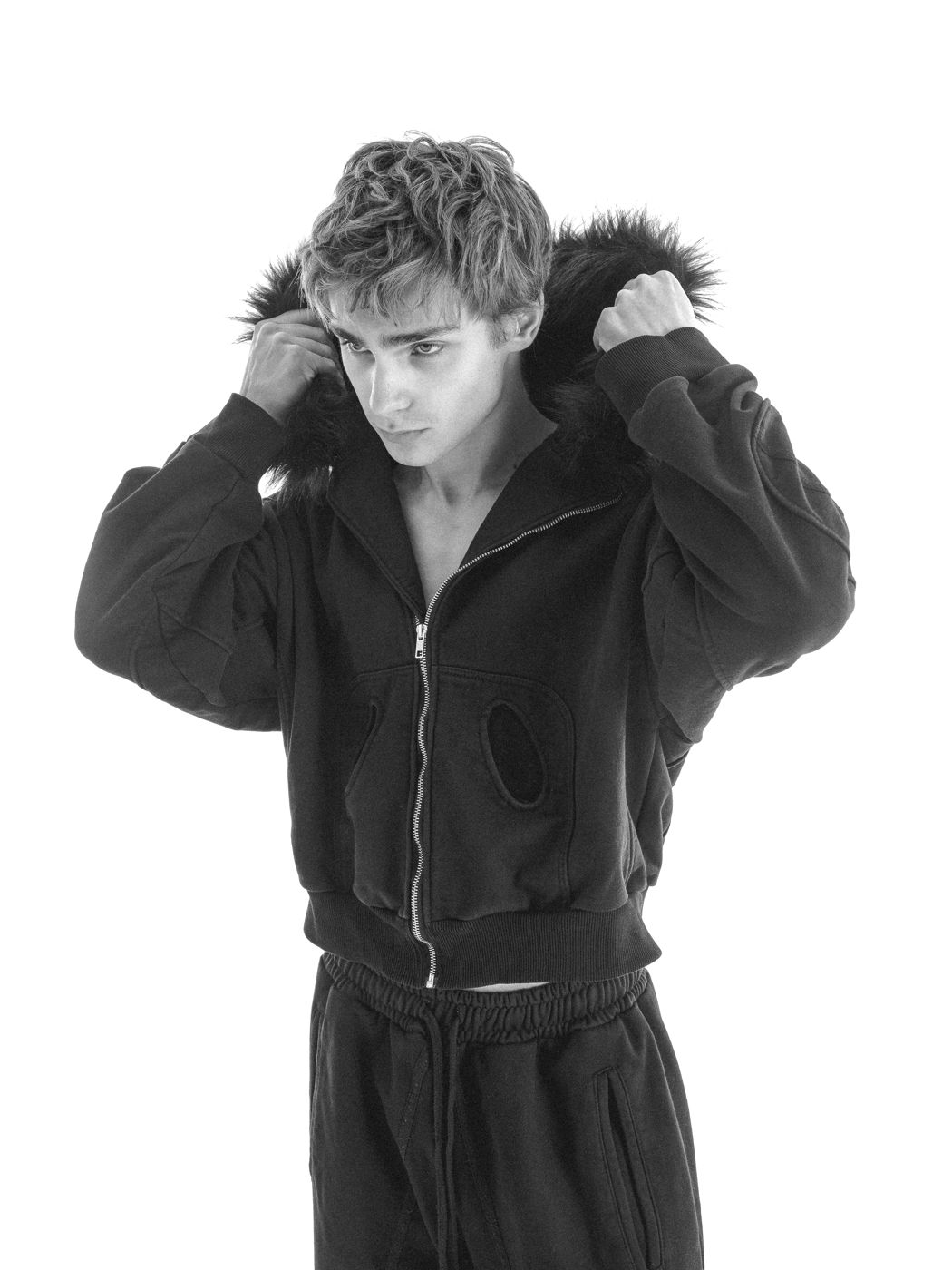 Black Dulz fur zip-hoodie