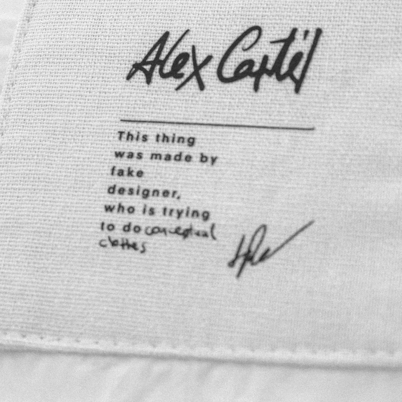 Label: This thing was made by fake designer, who is trying to do conceptual clothes